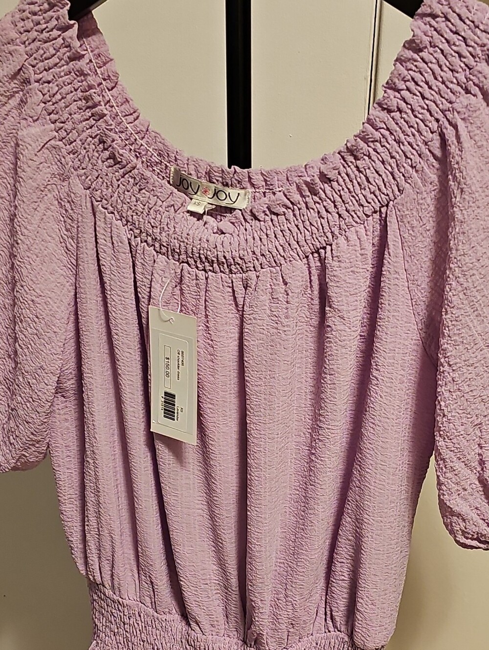Joy Joy Lavender Smocked Off-Shoulder Mini Dress xs